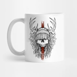 black tshirt Heilung shaman skull with white background Mug